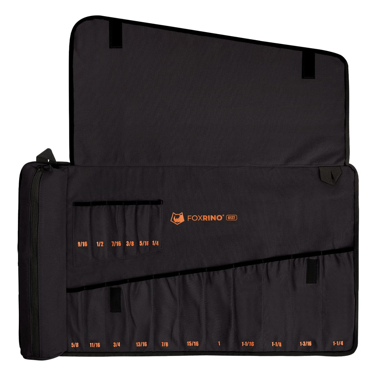 Foxrino Wrench Roll, Wrench Roll Up Pouch, 17-Pocket Heavy Duty Canvas Wrench Organizer Bag for SAE Combination Wrenches, Portable Tool Roll Bag, Gifts for Men for Fathers Day (Black, 17+1 SAE)