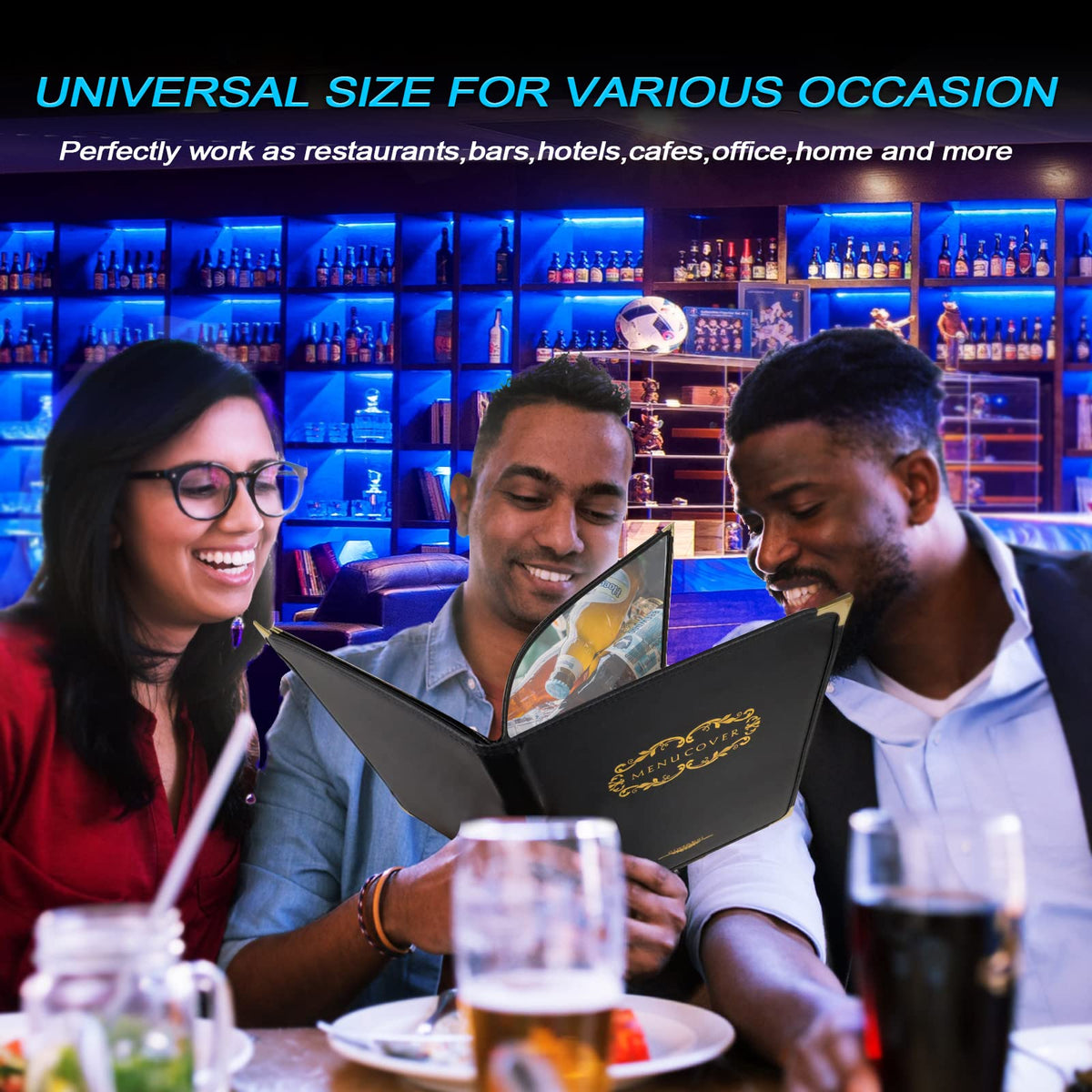 Menu-Covers 8.5 X 11 inch Restaurant - 2 Pack Menu Holder 4 Page 8 View Premium Faux Leather Transparent Black for Bar Cafe Book Folder