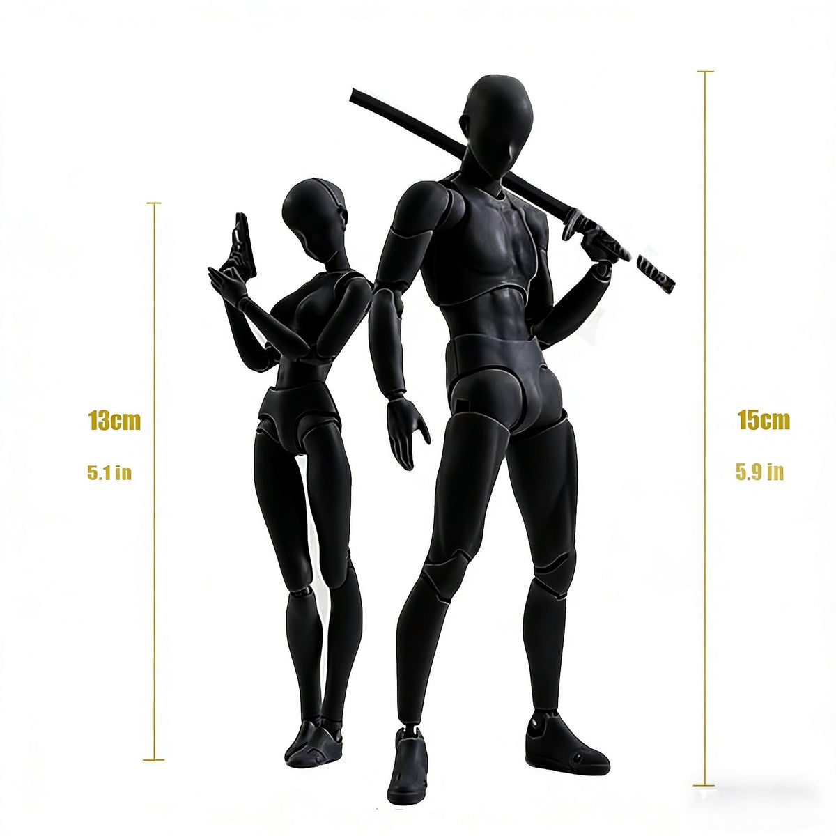 Artists Manikin Art Mannequin Figures Supplies Drawing Tools,Small Drawing Figure Model for Action Figure,Set Sketching,Painting(Black-Female)