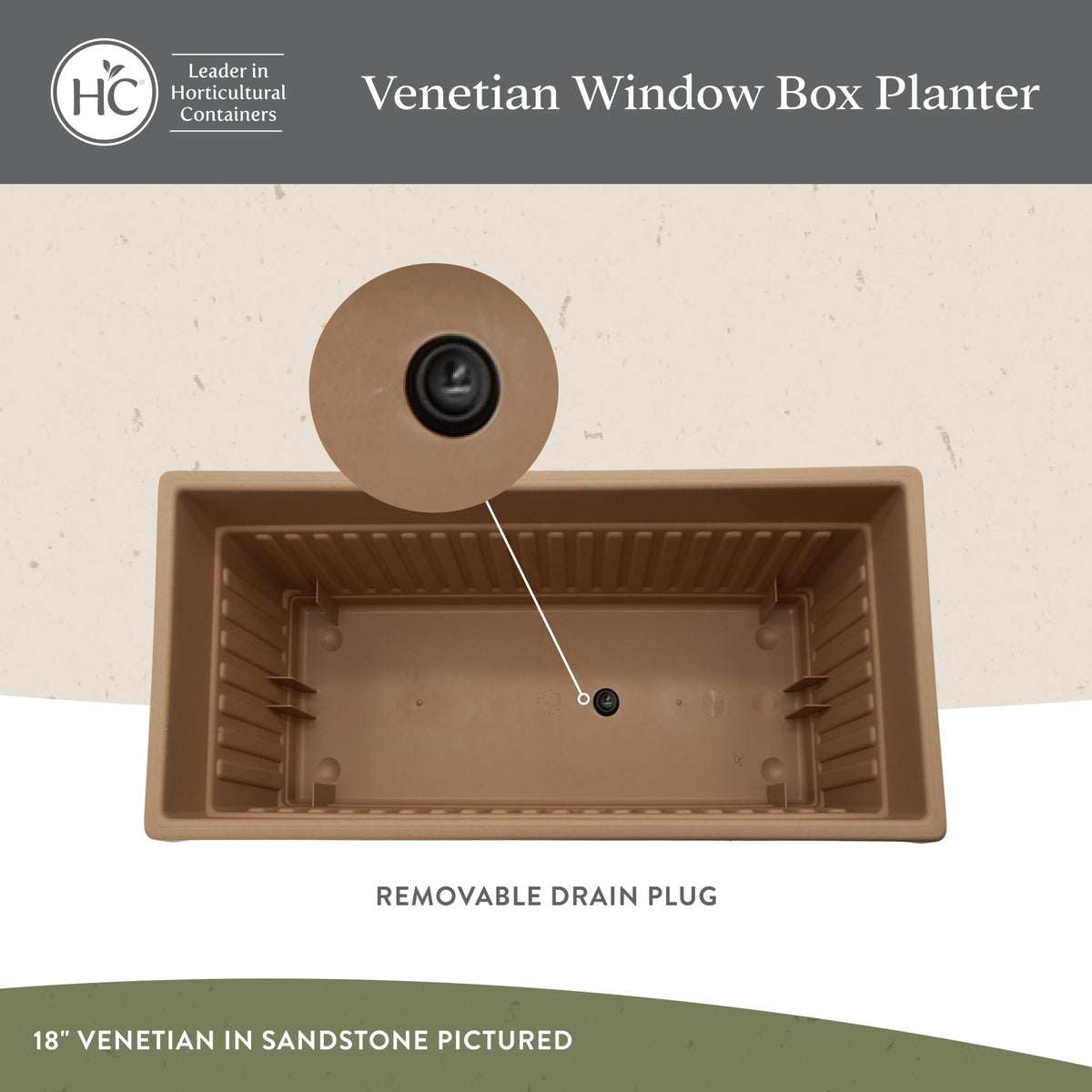 The HC Companies Venetian Window Planter Box w/Drain Plug - Long Planter Box for Windowsills, Balconies & More - Plastic Rectangular Outdoor Planters for Herbs & Flowers (18" Clay, Pack of 1)
