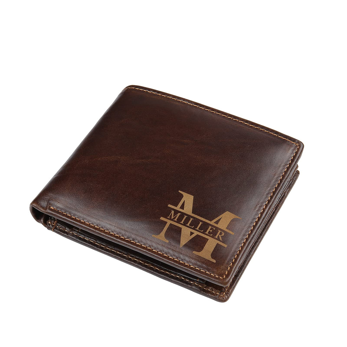 Glooraca Personalized Leather Wallet for Men, Custom Engraved Name & Initials Gift for Dad Father's Day, Genuine Leather RFID Blocking Bifold Thin Wallet (Color 1)
