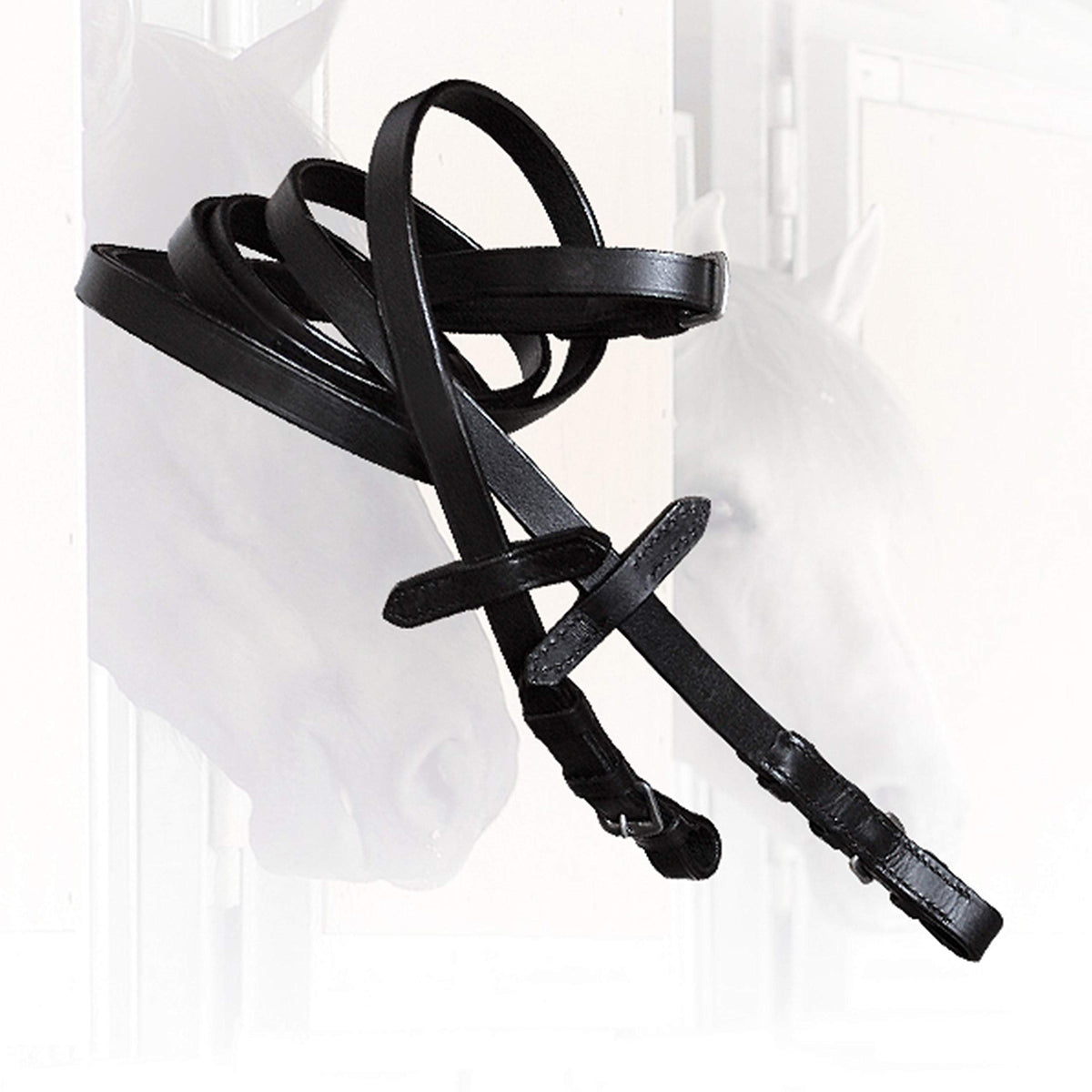 ExionPro English Dressage Double-Bridle Leather Curb Reins for Horses 13 mm Wide Vegetable‑Tanned Leather with Stainless Steel Buckles – Sizes Pony, Cob, Horse, Warmblood (Black, Brown)