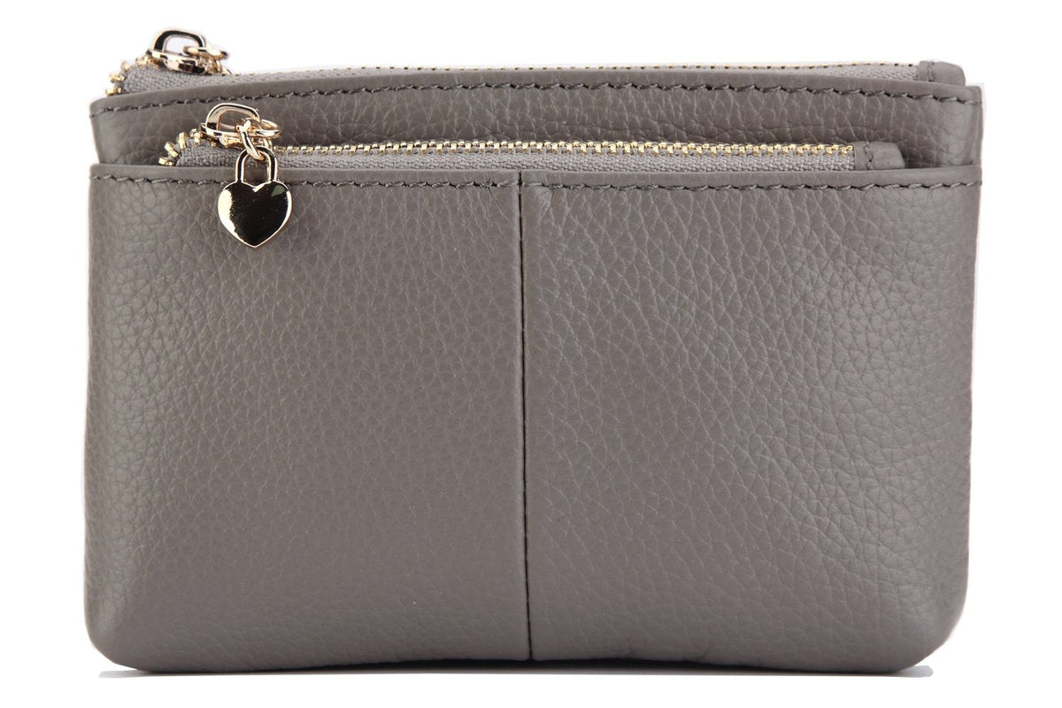 ZOOEASS Coin Purse Women Genuine Leather Zip Mini Purse With Key Ring Triple Zipper Card Holder Wallet (Grey)