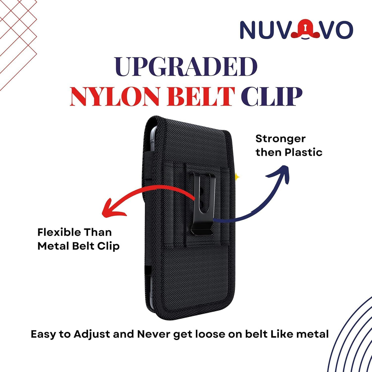 NUVAVO Holster for iPhone 17 16 15 14 13 12 11 Xs X XR/Pro Models, Cell Phone Belt Holder Case with Clip for Men, Heavy Duty Nylon Pouch (Fits Phone with Otterbox Cover on) Black