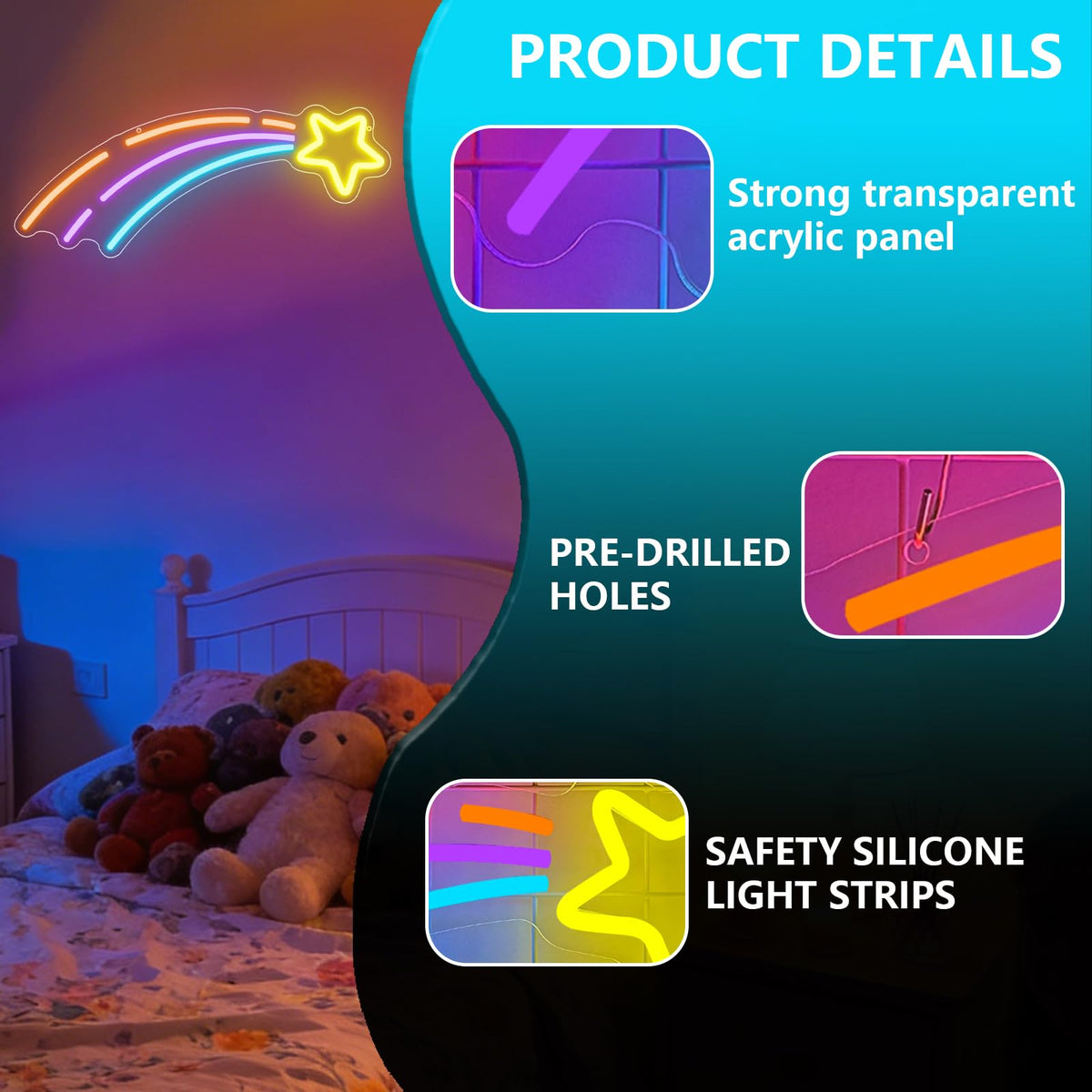 Star Lights LED Sign for Wall Decor,Meteor Neon Sign for Kids Bedroom Party Living Room Pride Events,Space Star Night Light Dimmable Gifts for Boys Girls Kids Astronomy Lovers USB Powered（16.9"*11.4"）