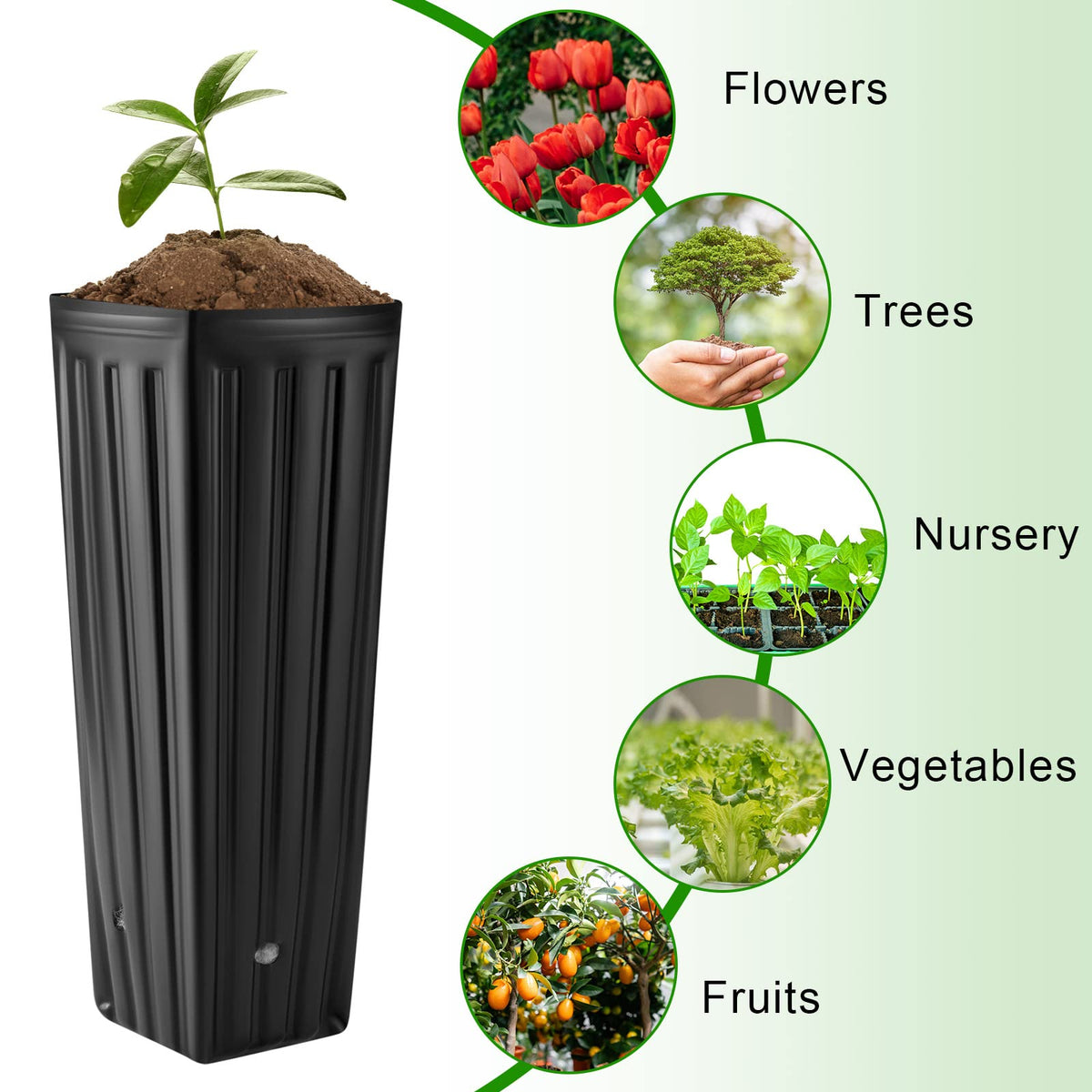 Nuenen 300 Pcs Tall Pot Plastic Deep Plant Nursery Pots Black Seedling Flower Plant Container with Drainage Holes for Indoor Outdoor Gardening (11.8" H X 3.9" W)