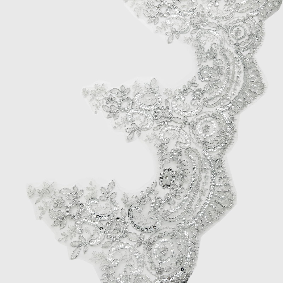 3 Yards 9 Inches Width Silver Beaded Lace Trim, Sequin Flower Embroidery Ribbon, Sequins Mesh Trim, Edging for Sewing Craft Supplies Fabric Bridal Wedding