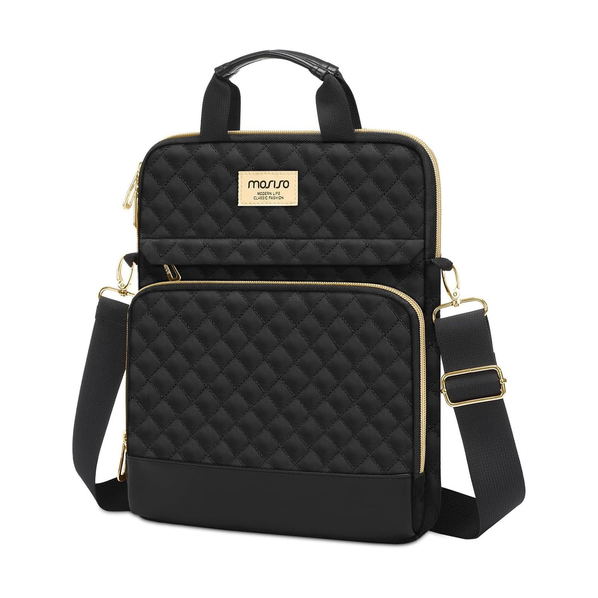 MOSISO 9-11 inch Tablet Sleeve Bag for iPad A16 2025, iPad Air 11 inch M3 M2, iPad Pro 11 M4, iPad 10/9/8/7th, Galaxy Tab A9+/S9/S8/Plus 11, Square Quilted Carrying Case with 2 Pockets, Black