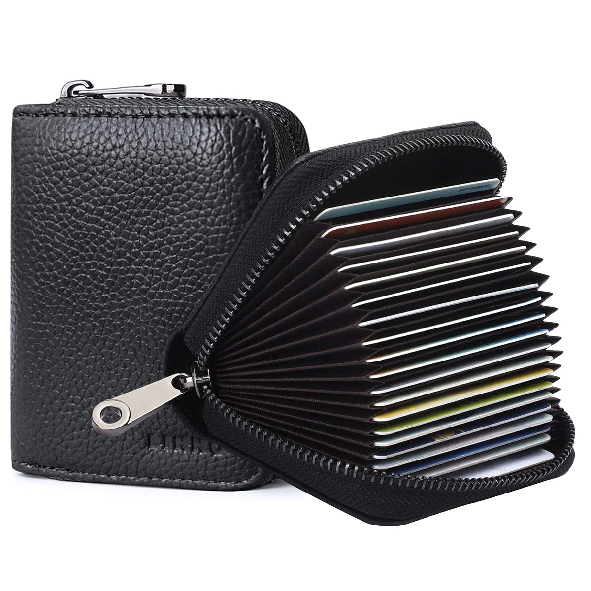 Linno RFID 20 Slots Credit Card Holder Genuine Leather Small Wallet for Women or Men with Zipper