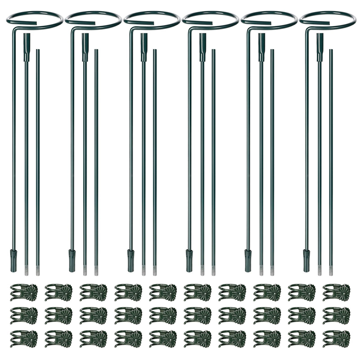 Mwellewm 6 Sets Plant Stakes 12/25/36 Inch Adjustable Plant Support Stakes Tall for Indoor Outdoor Plant Holder Stick Steel Garden Stem Pole Amaryllis Stakes with 30 Clip for Tomato Orchid Lily Flower