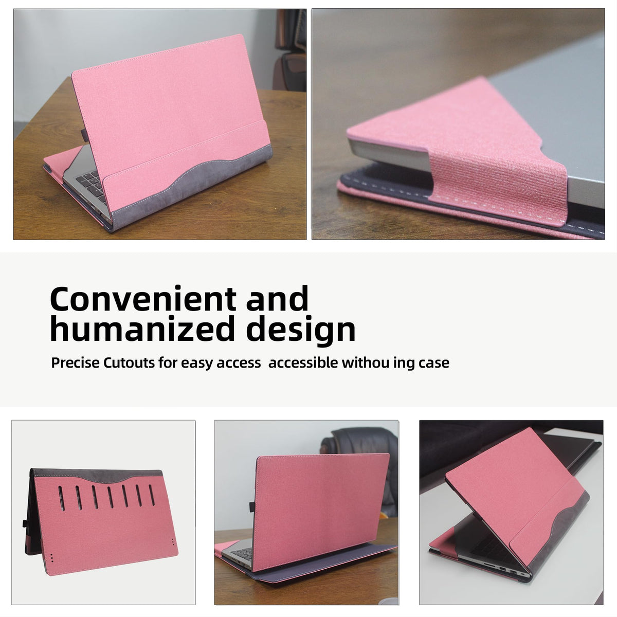 VEVOOD Laptop Cover for Dell inspiron 16" 7635 7640 Vostro 5620 5625 5630 7610 7620 7630 7640 2-in-1 Case All Inclusive Drop Case 16inch PU Leather Inside Pocket Cover (Pink)