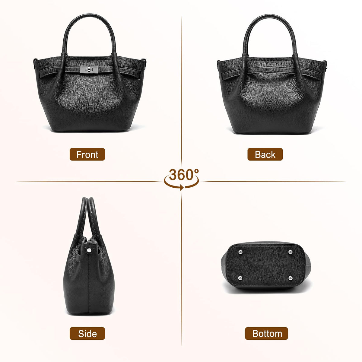 Genuine Leather Bucket Bags for Women: Small Tote Purses for Ladies Luxury Designer Crossbody Satchel Handbags(Black)
