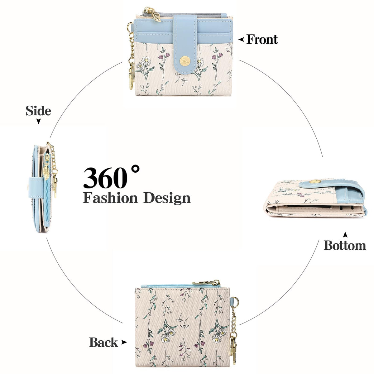 GAEKEAO Small Wallet for Women RFID Blocking Bifold Card Holder Vegan Leather with Zipper Coin Pocket, ID Window, Keychain