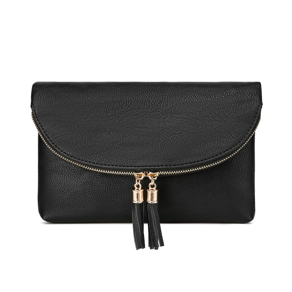 Solene Women's Envelop Clutch Crossbody Bag With Tassels Accent (WU075-Black)