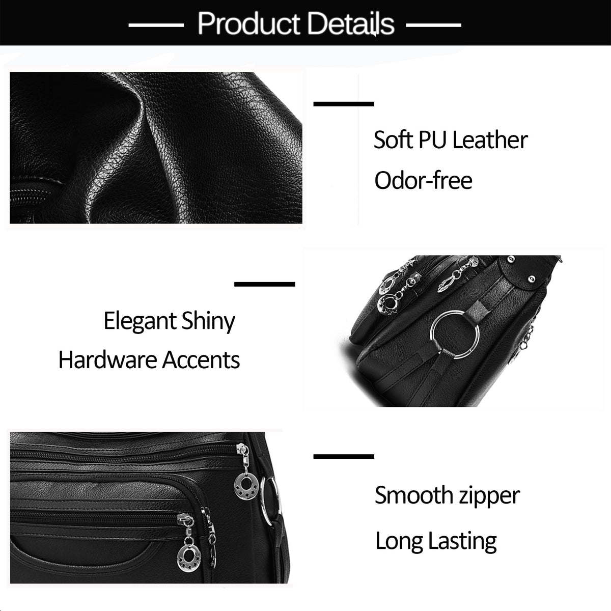 XSDTYYLQ Handbags for Women 2026,Black Crossbody Purse,Lightweight Leather Shoulder Bag(Classic Black)