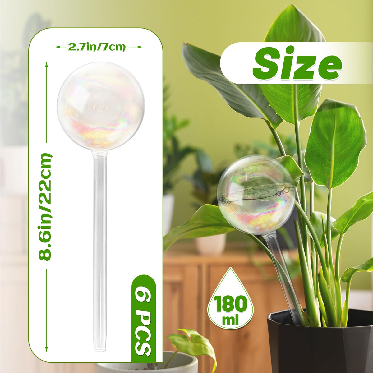 Hdagbnn 6 Pack Large Plant Watering Globes,Iridescent Rainbow Glass Self-Watering Bulbs,Watering Globe Planter Insert for Indoor & Outdoor Plants,DIY,Flowerpot,Hanging Plants,Home Garden
