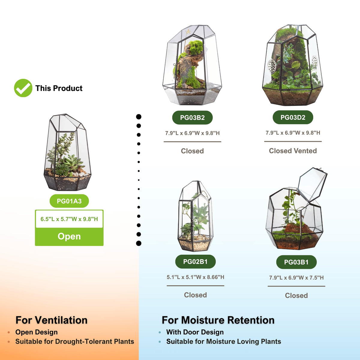 NCYP No Door Geometric Glass Terrarium Planter for Small Succulent, Small Cacti, Black Irregular Opened Terrarium Pot, Indoor Home Garden Office Tabletop Decor, 6.5" x 5.7" x 9.8" (No Plants)