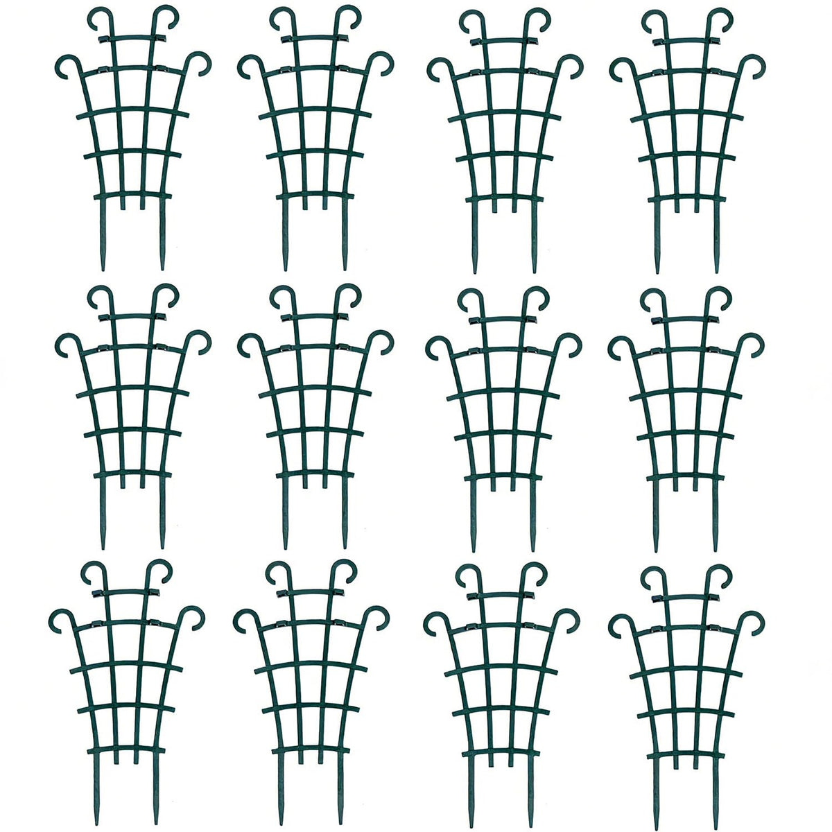 UWIOFF 12 Pack Trellis for Potted Plants, Garden Trellis for Climbing Plants Plastic Mini Climbing Plant Trellis Flower Pots Support Stackable Trellis for Climbing Plants Peas, Dark Green