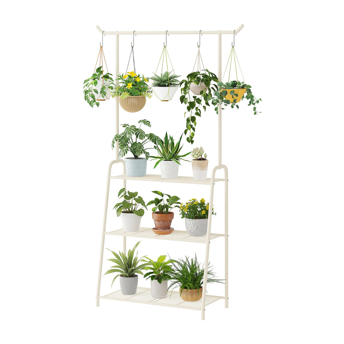 Kitsanery Plant Stand Indoor Outdoor,Metal Plant Stands for Multiple Plants,3 Tier Tall Hanging Plant Shelf,Large Heavy Duty Flower Holder Ladder Plant for Living Room, Patio, Balcony (White)