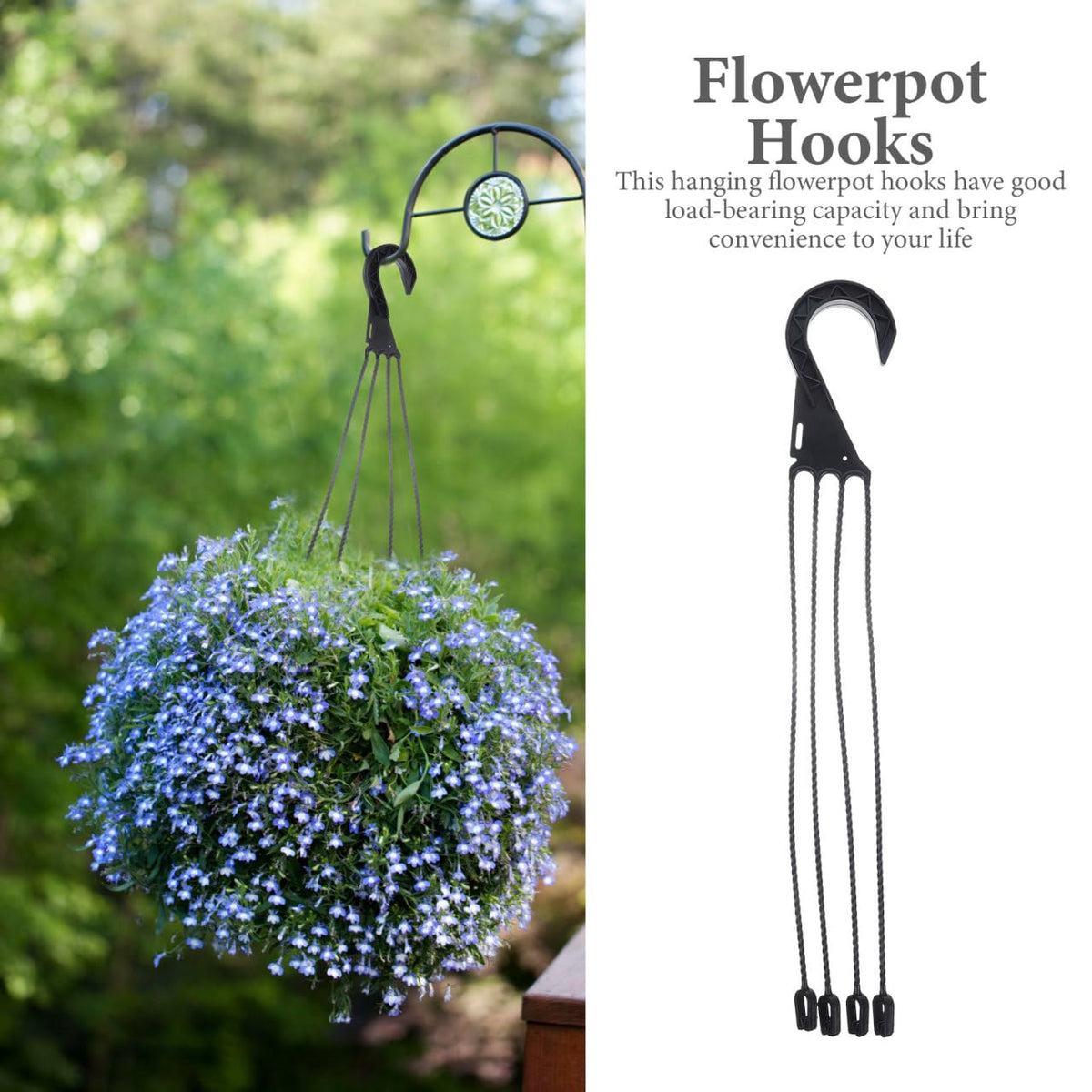 Toddmomy Hanging Basket Hooks 5-Pack Plastic Flower Pot Hangers for Outdoor Balcony Patio Planter Holder with Easy Installation
