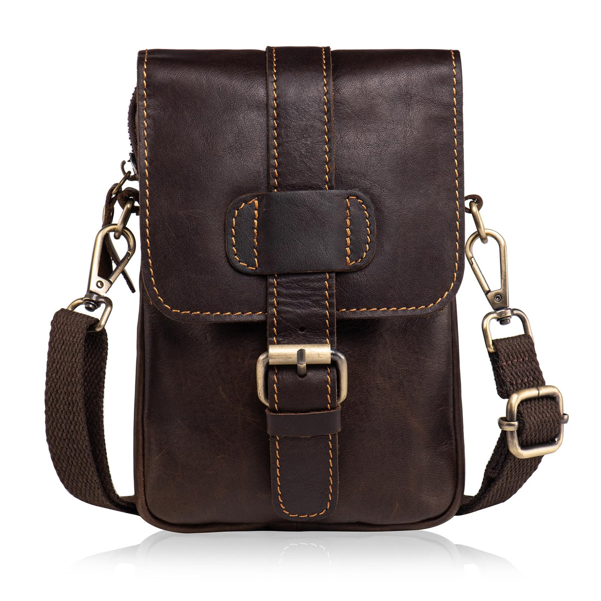 Hengwin Leather Crossbody Phone Purse for Men, Belt Pouch with Multi Pockets, Fits for 6.7" Smartphones, Small Messenger Bag Cell Phone Belt Holster Waist Bag for Travel, Hiking, Daily Use (Coffee)