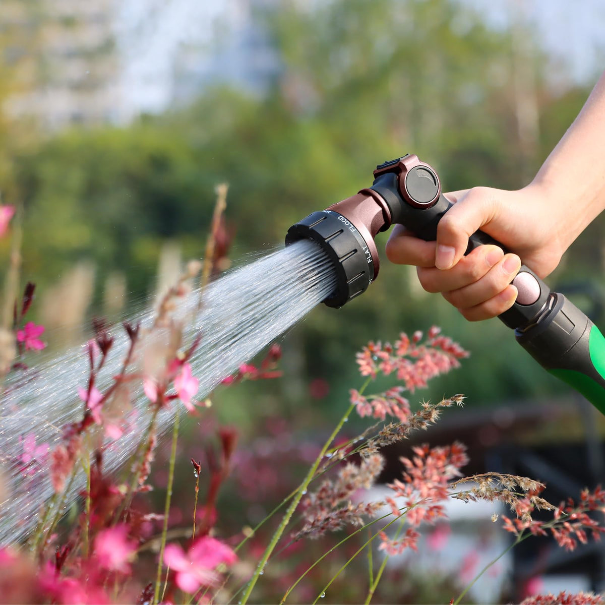 RESTMO Heavy Duty Hose Nozzle, Metal Garden Water Hose Sprayer with 7 Watering Patterns, Thumb Control, On Off Valve, High Pressure Nozzle Sprayer for Watering Plants, Car and Pet Washing