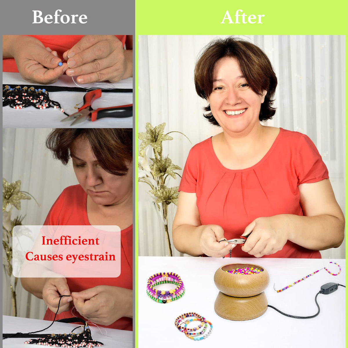Xmada Electric Bead Spinner - Clay Bead Spinner with 2PC Beading Needles and Seed Beads, Waist Beads Kit, Bead Spinner for Jewelry Making, Electric | Speed Adjustment Beading Tools (Original)