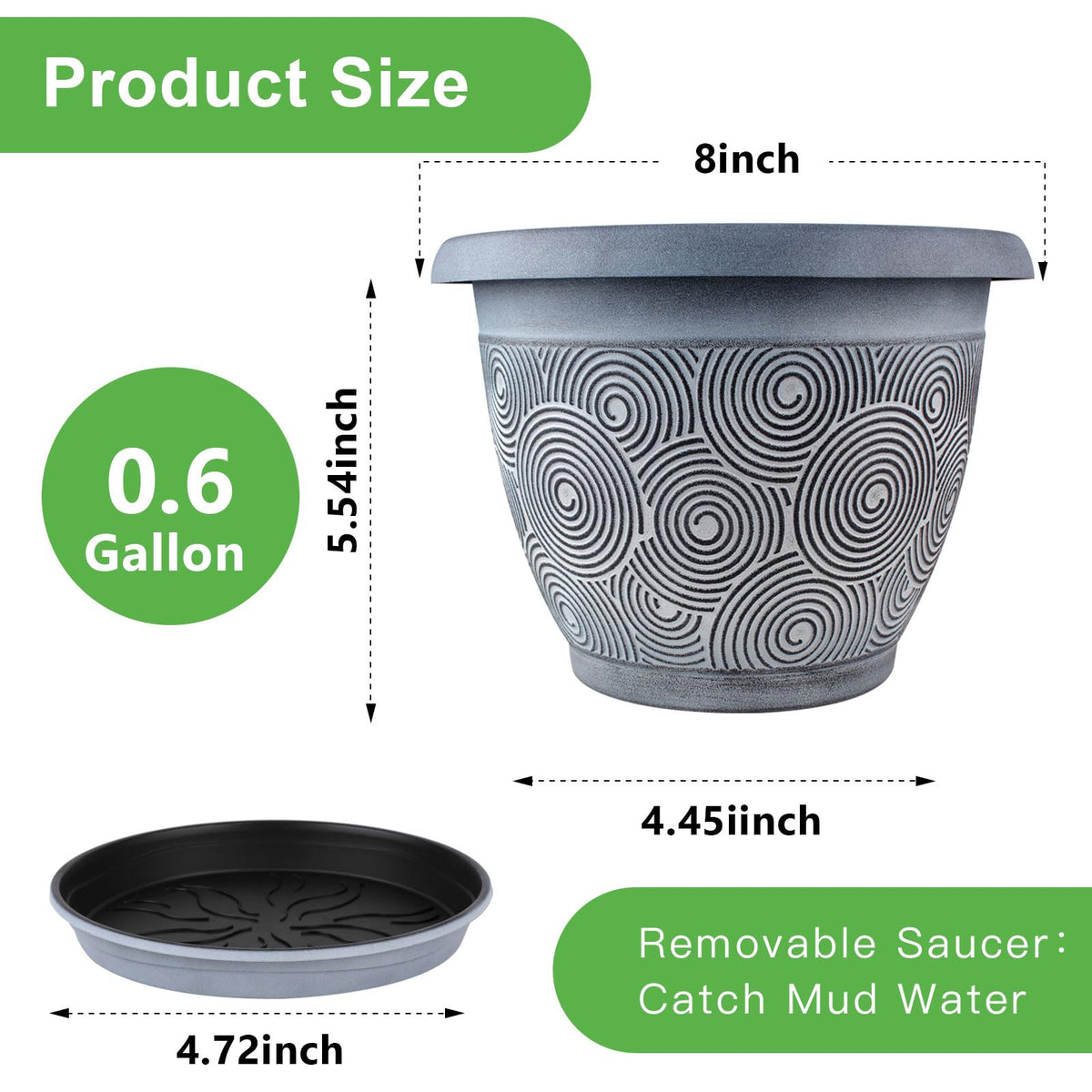 Fodetyff 8 Inch Flower Pots Planters for Indoor Outdoor Plants, 4 Pack Plastic Small Plant Pots with Drainage Hole & Tray, Modern Decorative Garden Pot with Saucer, Plant Container for House