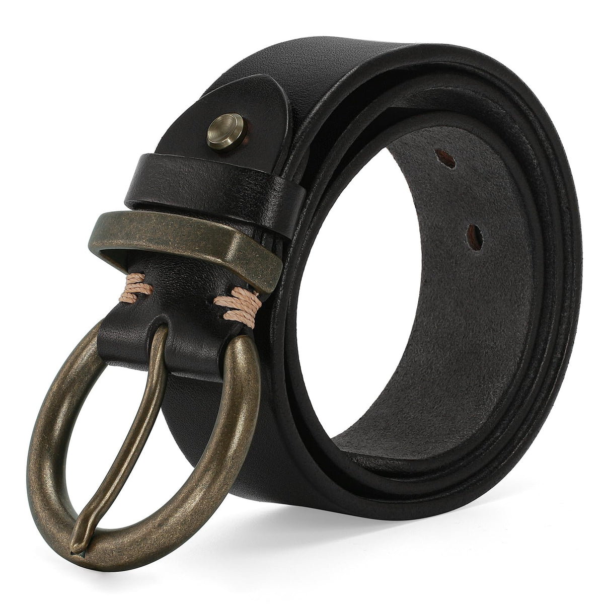 wolksprong Women's 1.5 inch Leather Belt with Large Brass Buckle - Trendy Vintage Style for Jeans and Pants