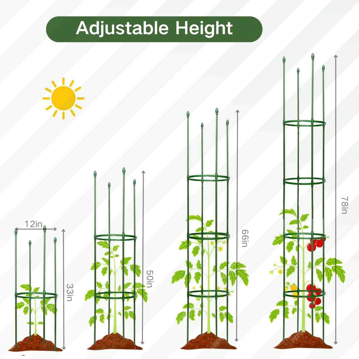 Wikdey Tomato Cages for Garden&Pots, 2 Pack 50" Plant Support Trellis for Tomatoes, Cucumbers, Beans | Heavy-Duty Steel with Rust-Proof Coating | Garden Stakes for Outdoor Indoor Plants