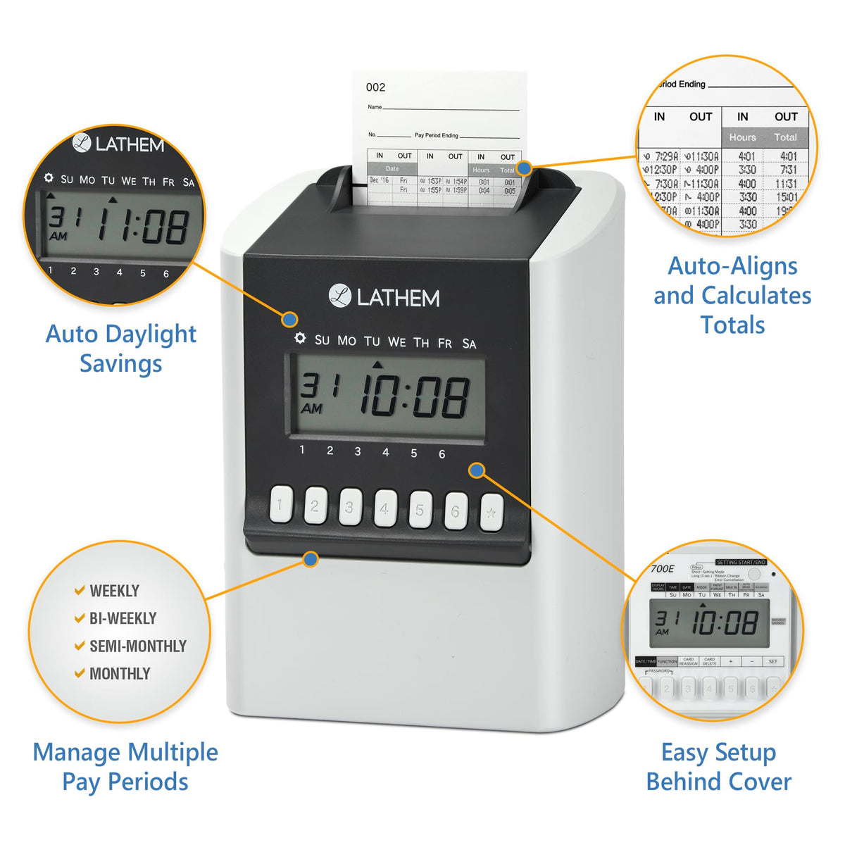 Lathem 700E Calculating Electronic Time Clock, Gray, 6.9" x 5.2" x 9.6"