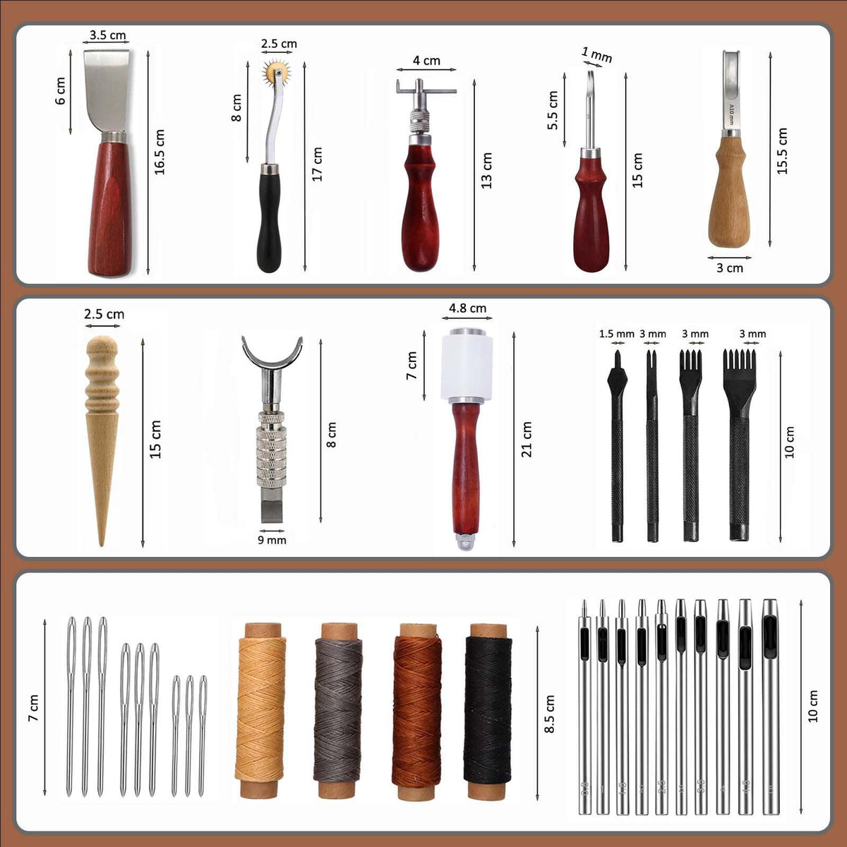 Leather Working Tools, Practical Leather Craft Kit with Carving Sewing Punching Cutting and Other Sanding Tools for Crafting, Repair DIY Projects