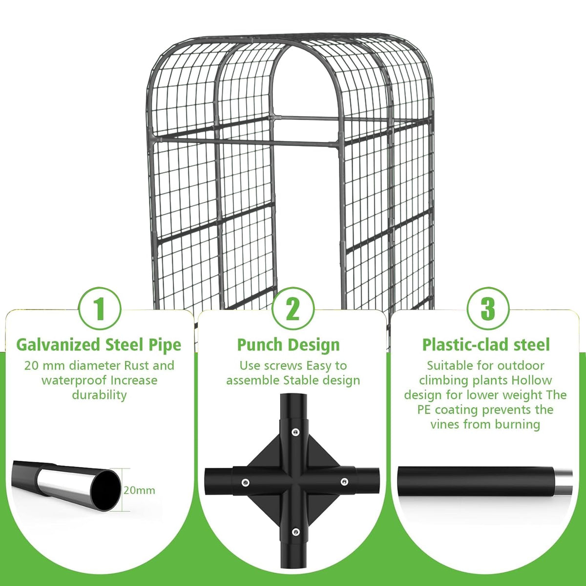 GarveeLife Metal Garden Arch Trellis 7.3 FT, Cucumber & Melon Trellis for Raised Beds, u-Shape Plant Support with Plastic Connectors for Climbing Vegetables, Grapes & Roses, Black