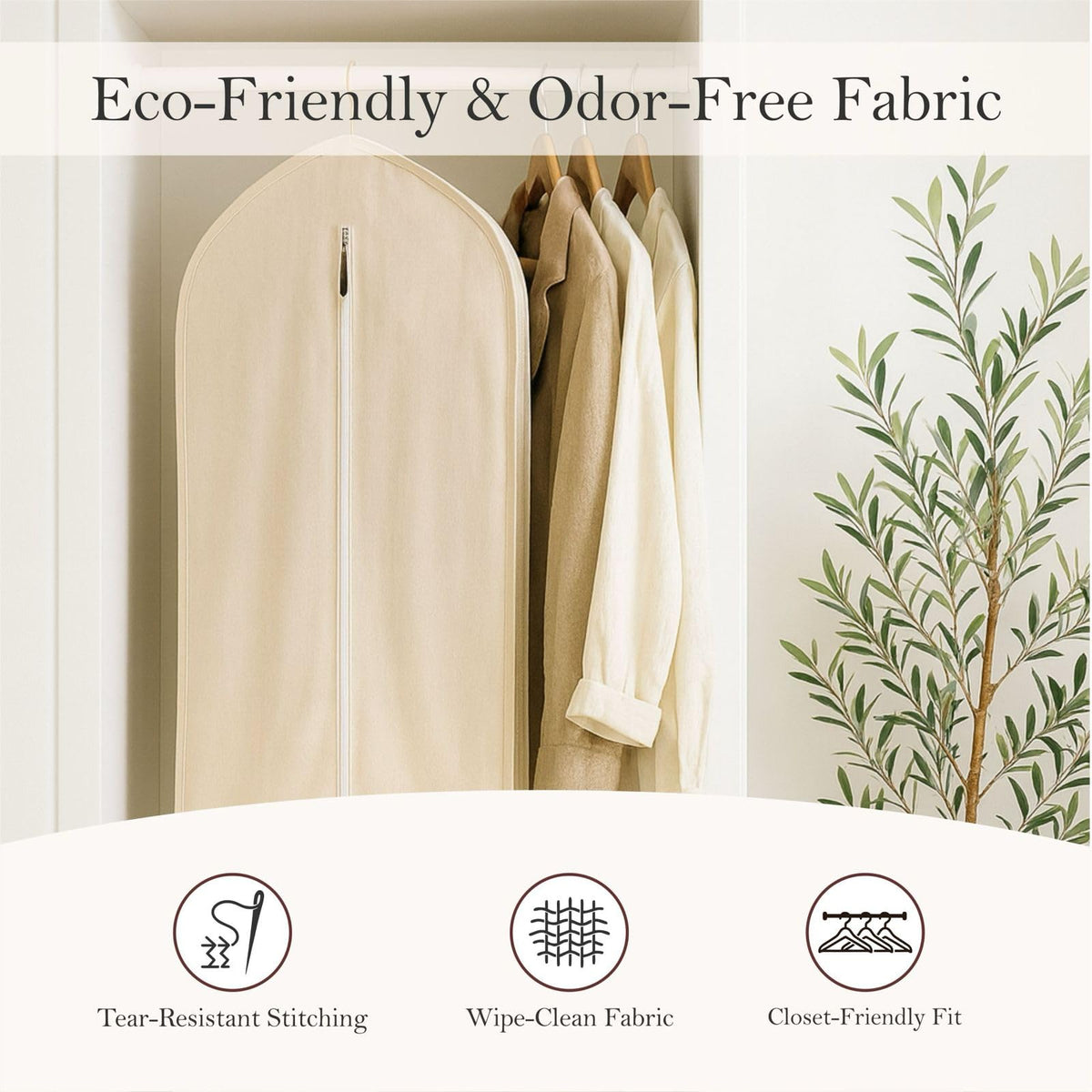 100% Cotton Garment Bag | Long | Breathable Garment Bags for Hanging Clothes | Garment Storage Bag for Long Dresses & Coats Storage | Pack of 1 (62 Inch)