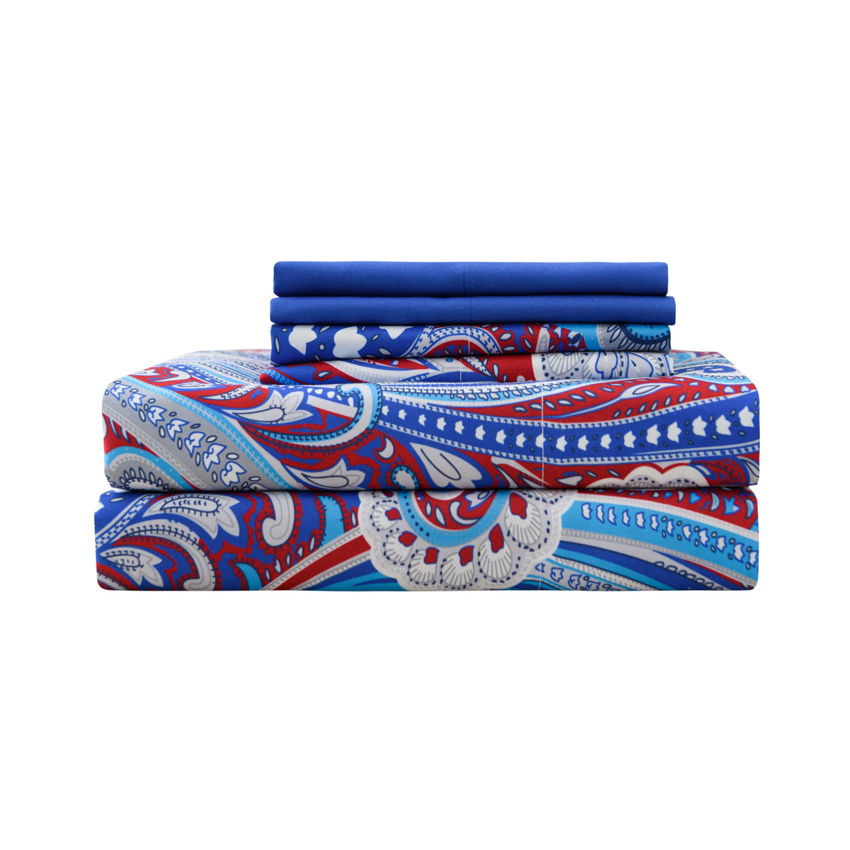 Spirit Linen home 6-Piece King Size Bed Sheet Set - Deep Pocket, Medallion Print, Soft and Breathable Bed Sheets, Microfiber Material, Includes 1 Fitted, 1 Flat, 4 Pillowcases - Navy Medallion Design