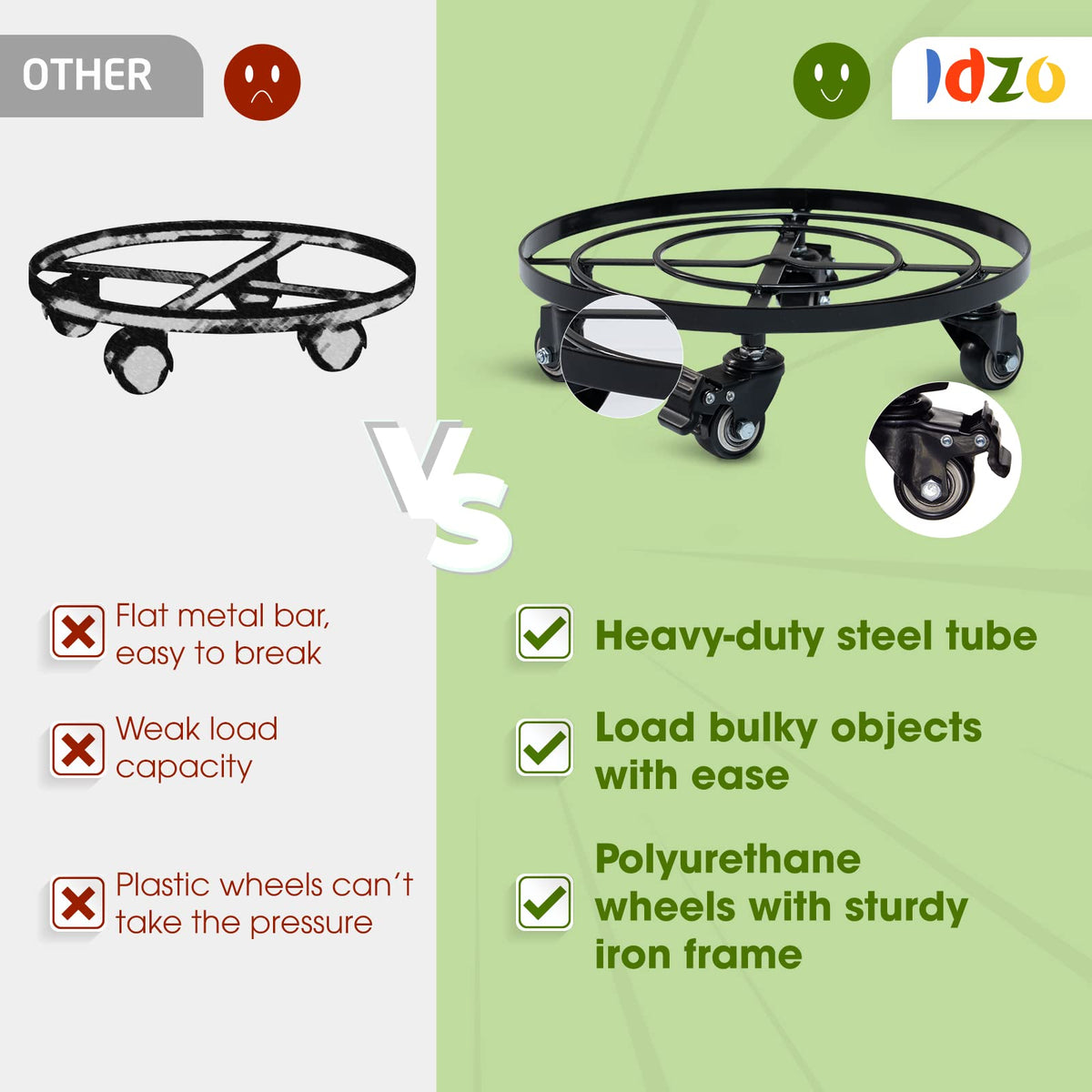 Idzo 2 Pack Upgraded Lockable Metal Heavy Duty Trolley Plant Caddy, Plant Stands, 12 Inch, 2 pcs