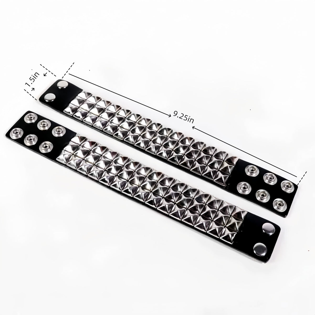 SCOPLATY Genuine Leather Bracelet Cuff with Spikes studded Rivets - Adjustable Metal Wristband for Men Women, 80s Goth Rock Accessories (Silver, Width 1.5 Three-row)