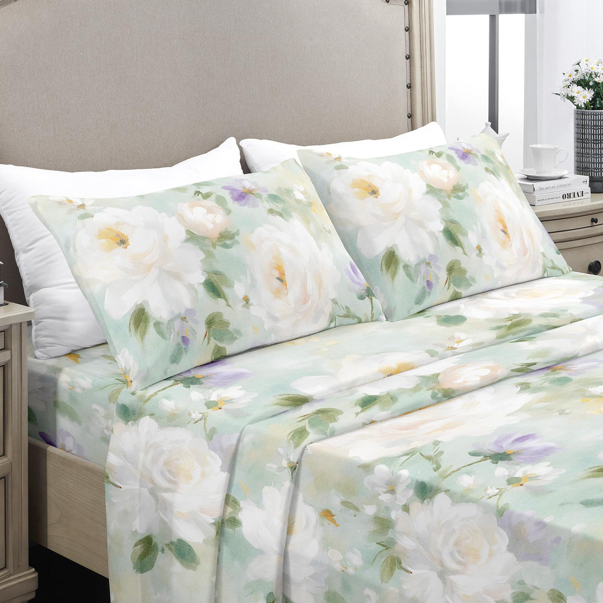 YIYEA Floral Sheets Twin Size, Premium Double Brushed Microfiber Bed Sheet Set for All Season, Soft Breathable, 16" Deep Pocket, Shrinkage and Fade Resistant, 3PC, Twin