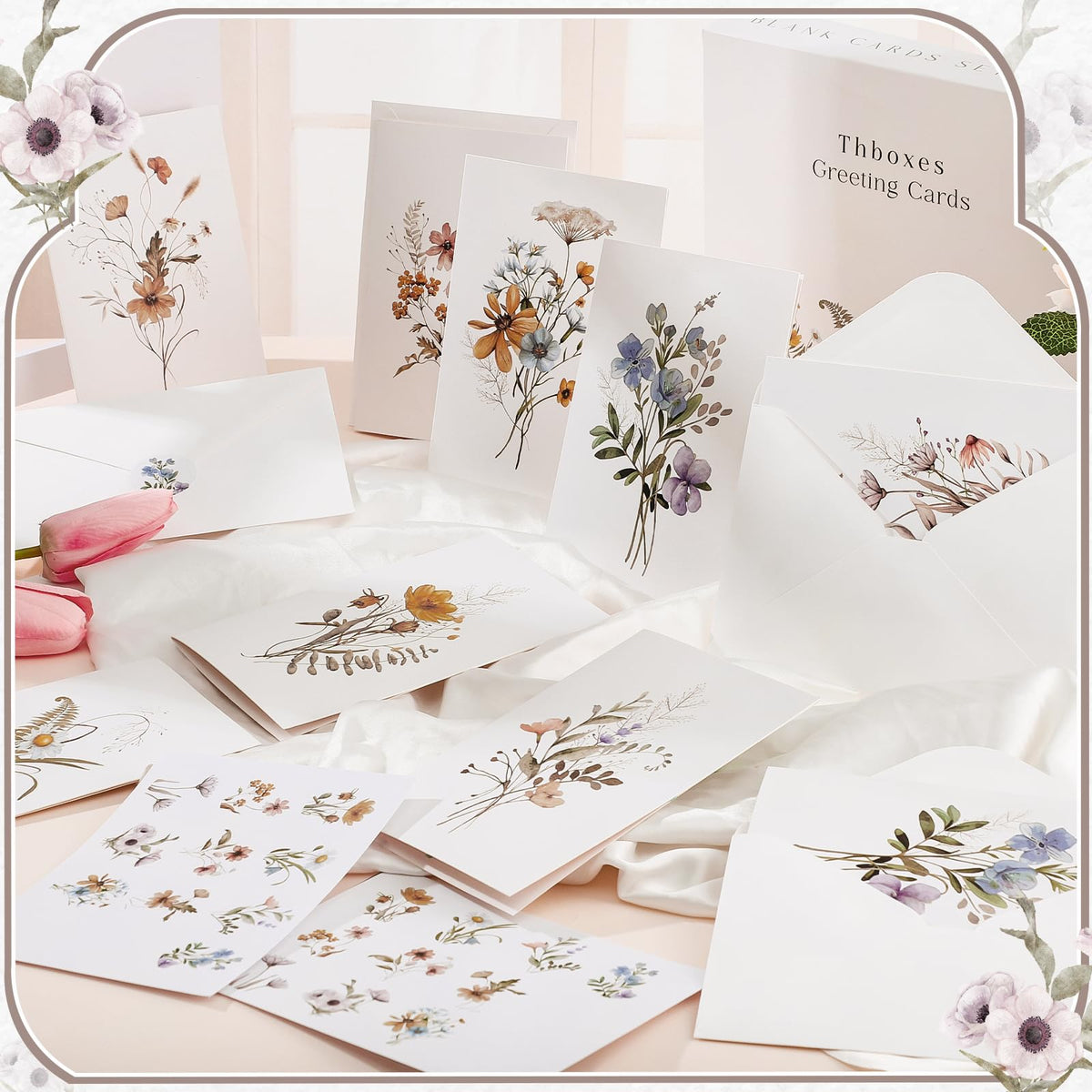 Thboxes Blank Cards and Envelopes, 40 Pack Blank Note Cards 4x6 in Thank You Card with Stickers, Teacher Appreciation Card Stationary Set for Graduation, Weddings, Birthdays, Baby Showers