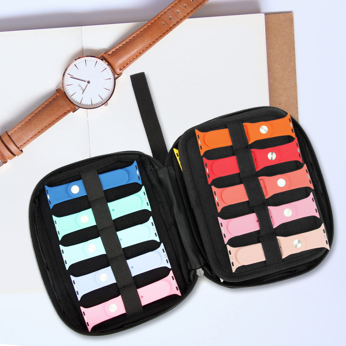 PACMAXI 20 Watch Bands Storage Carrying Case Compatible with Watches,Expandable Watch Band Holder Stores 20 Watch Bands Fit for Most Sizes of Watch Straps,Organizer for Watch Bands, Bag Only (Pink)