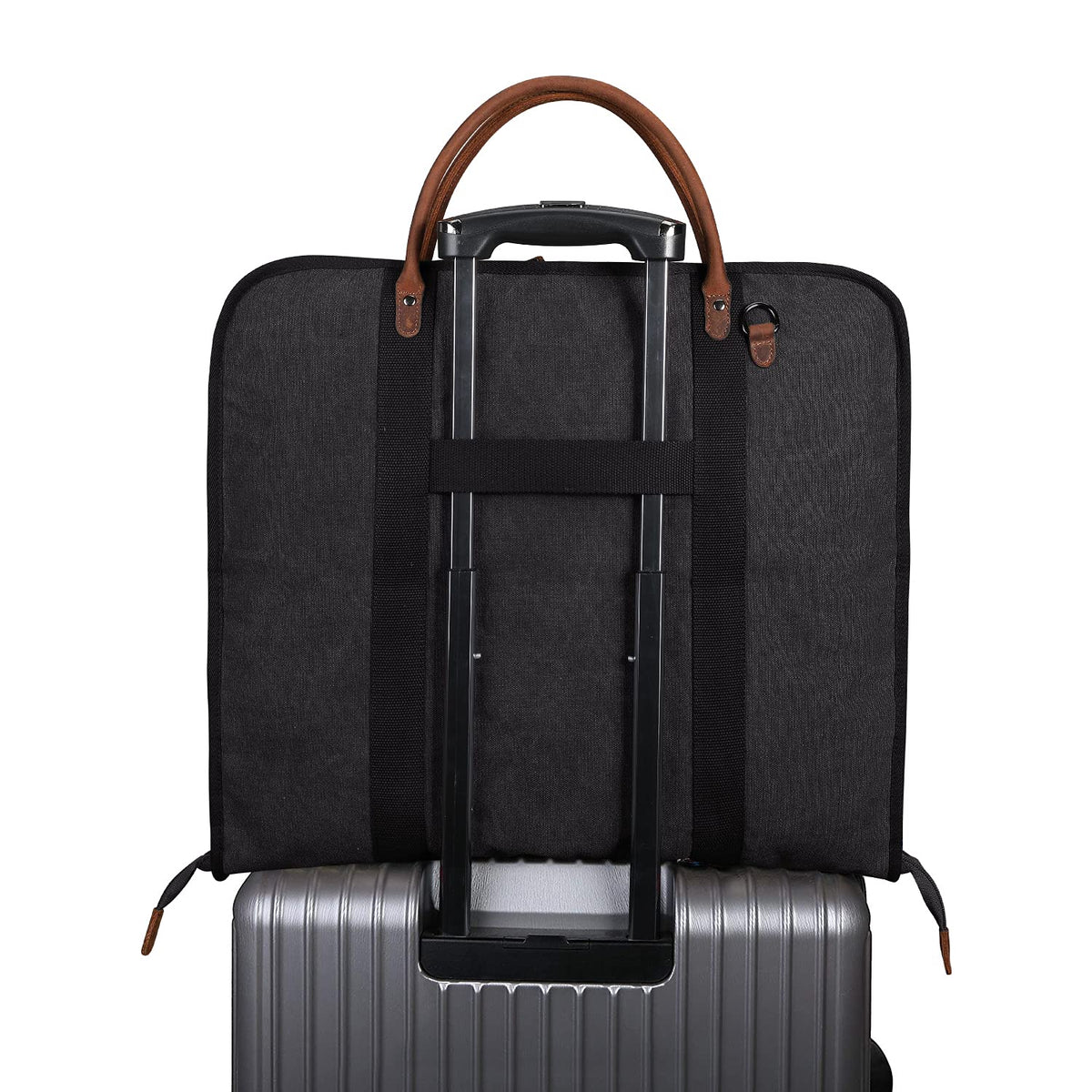 S-ZONE Carry On Garment Bag for Business Travel Canvas Leather Men Women Suit Cover, Black-l, L, Modern