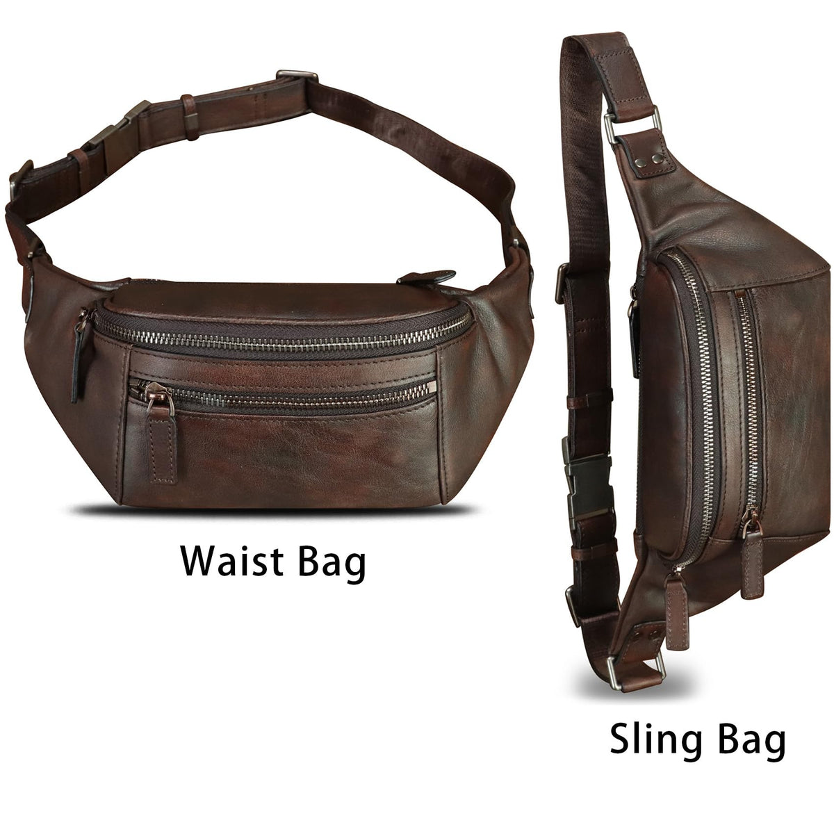Genuine Leather Fanny Pack for Women and Men Vintage Real Leather Waist Bag Hip Bum Crossbody Sling Bags (Coffee)