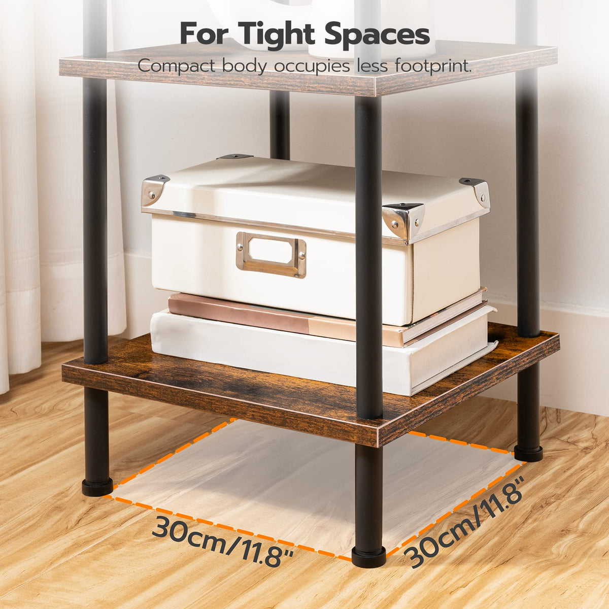 HOOBRO 5-Tier Corner Shelf Stand, Corner Square Rack Display Shelf, Tall Storage Plant Stand, Bookcase for Small Spaces, Living Room, Home Office, Kitchen, Rustic Brown and Black BF50CJ01