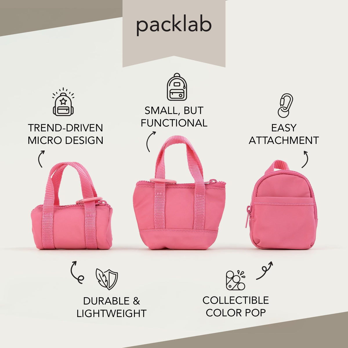 packlab Micro Nano Backpack Keychain – Mini Pink Backpack Coin Purse for Women & Girls – Trendy Small Pouch for Cards, Lip Balm & Essentials