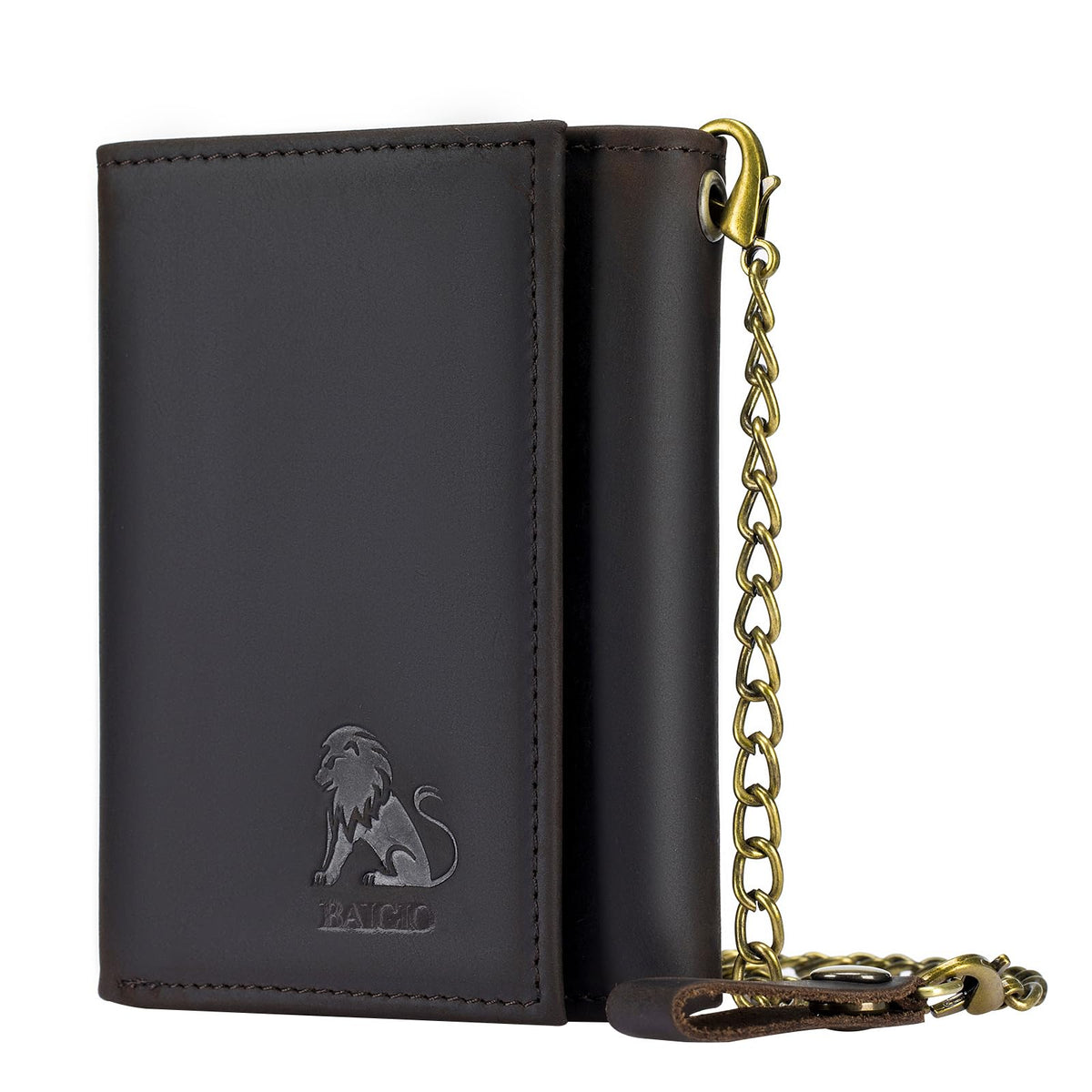 BAIGIO Men Wallet with Chain Genuine Leather Wallet for Men RFID Blocking Trifold Wallet Father's Gift