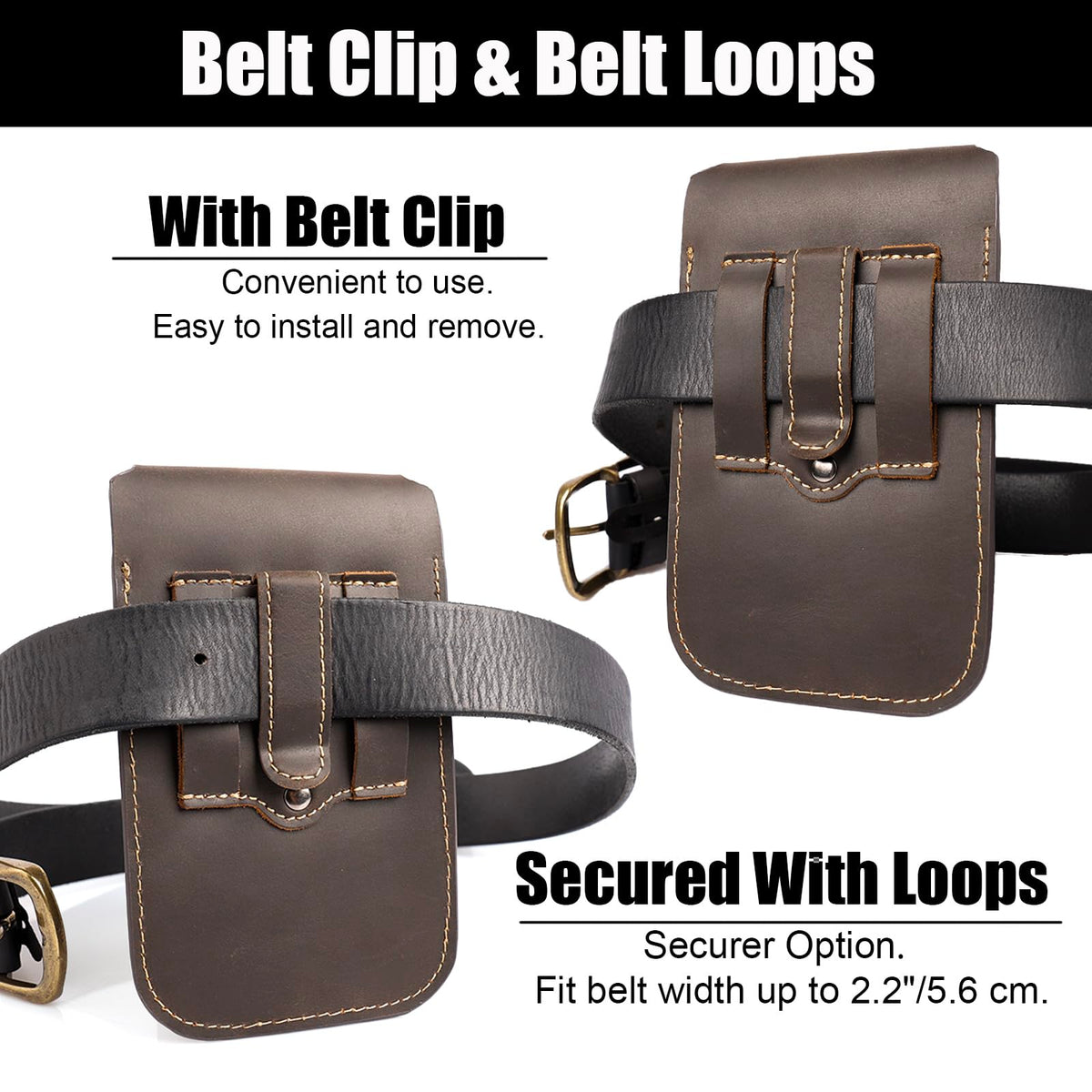 Topstache Leather Phone Holster - Belt Clip Leather Belt Pouch for iPhone 17/16/15 Pro Max & Plus - Magnetic Closure Flip Cell Phone Case for Galaxy S25/S24/S23 Ultra & Plus, XL,Darkbrown
