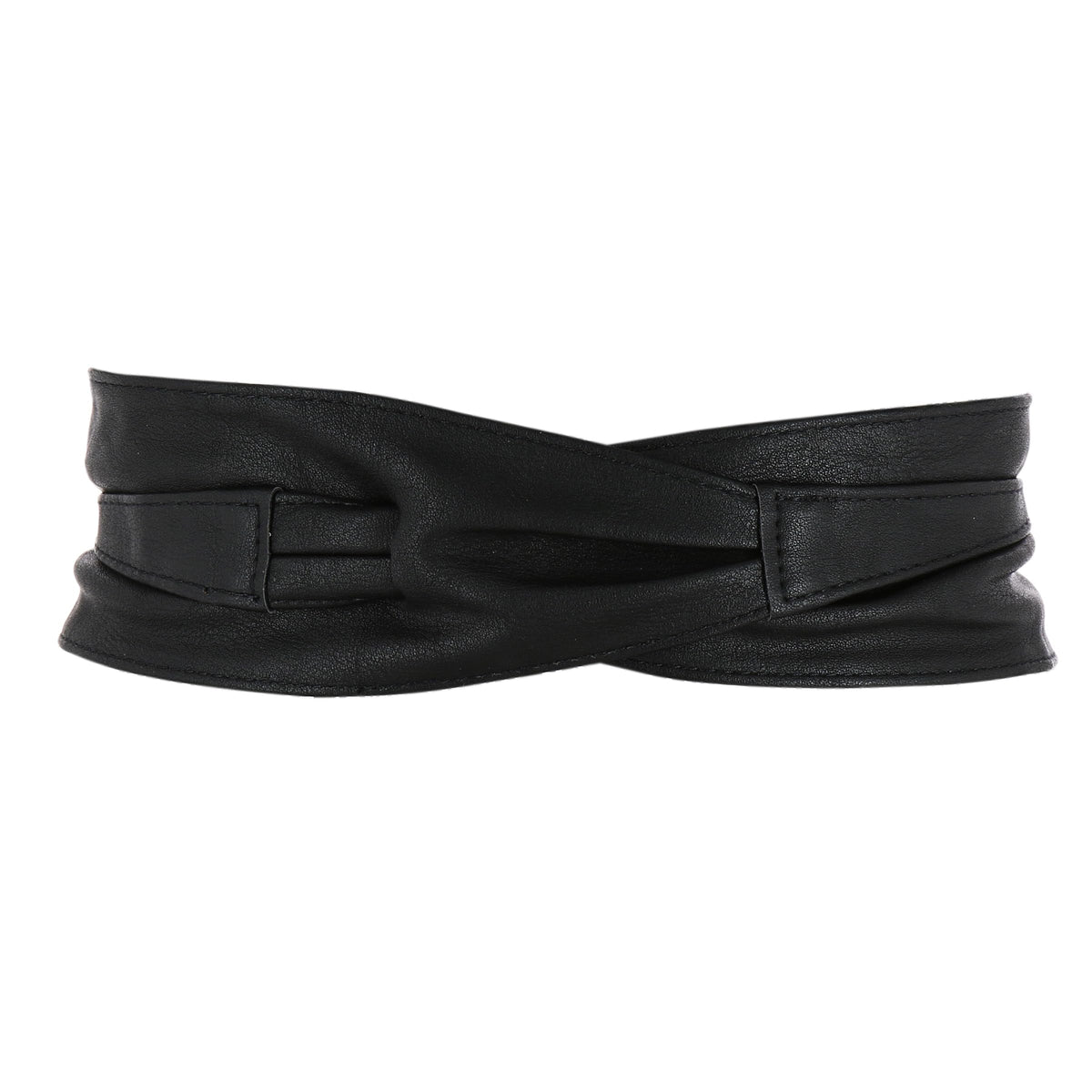 FASHIONGEN Obi Belt for Women – Wide Waist Belt in Faux Leather, MICA - Black, Large/X-large