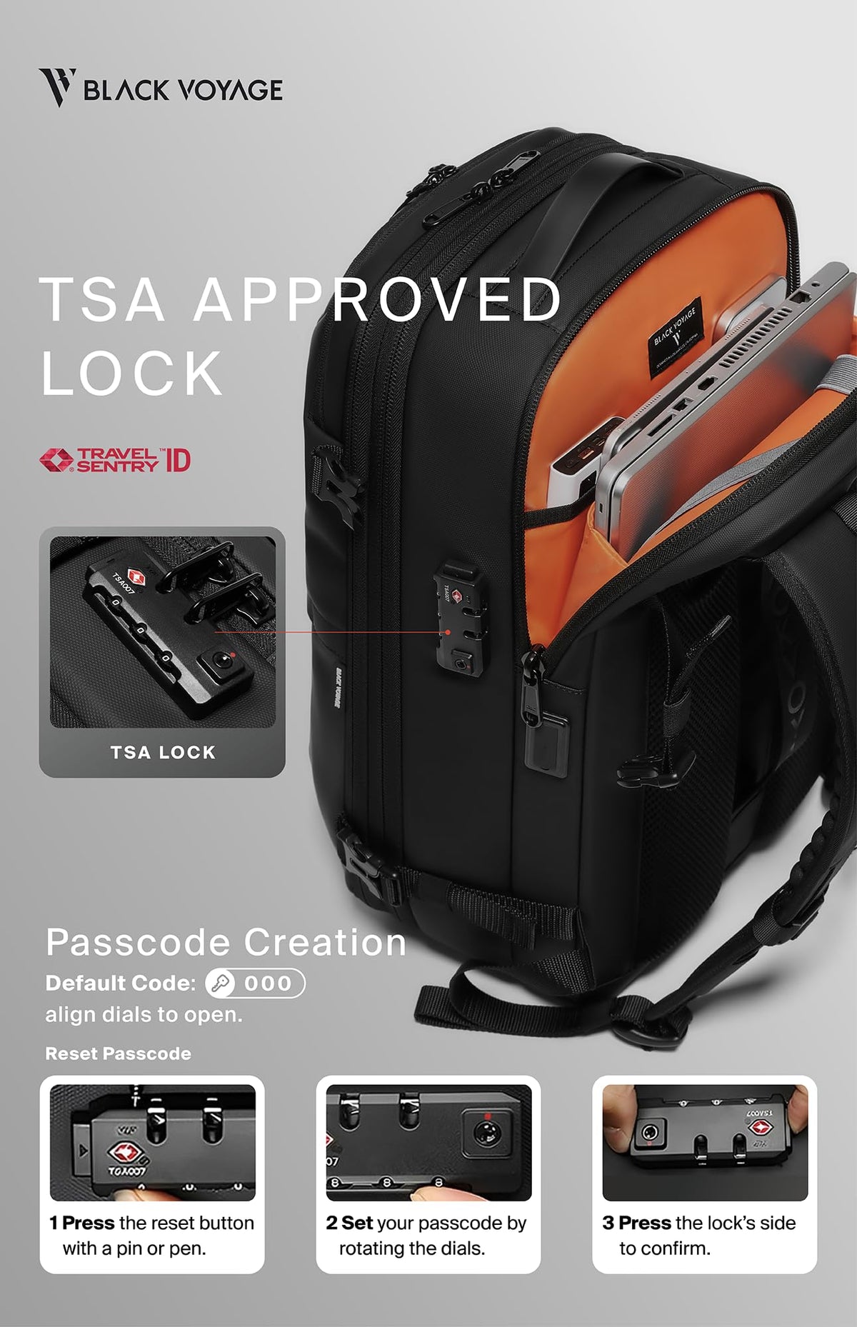BlackVoyage Vortex Vacuum Seal Travel Backpack 60L Expandable Air Compression System Water Resistant TSA Lock Carry-On Suitcase Luggage Black AERO - Vacuum Pump Included