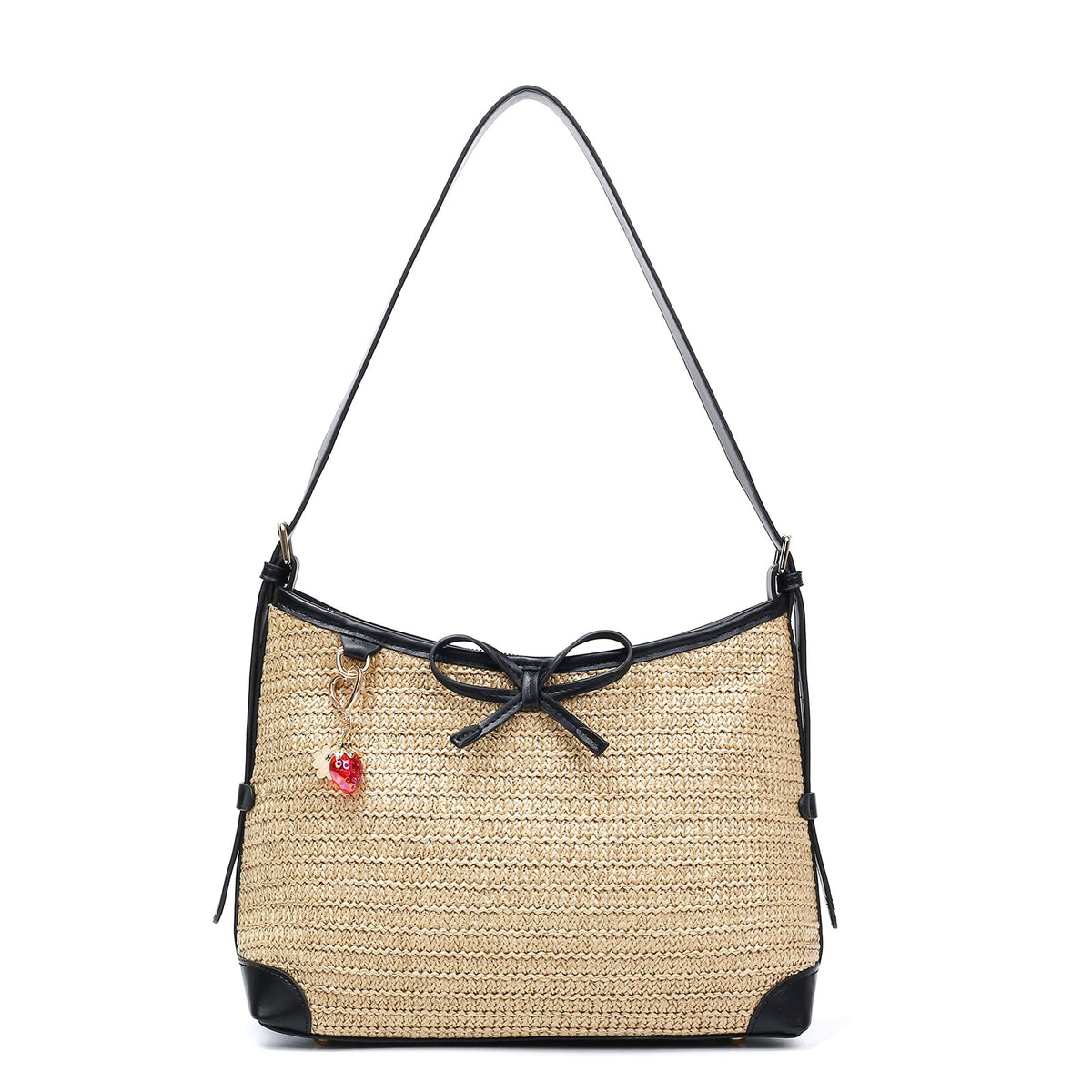 Herald Straw Woven Purse for Women, Summer Beach Hobo Raffia Crossbody Bag Shoulder Handbag Tote with Adjustable Strap (Black)