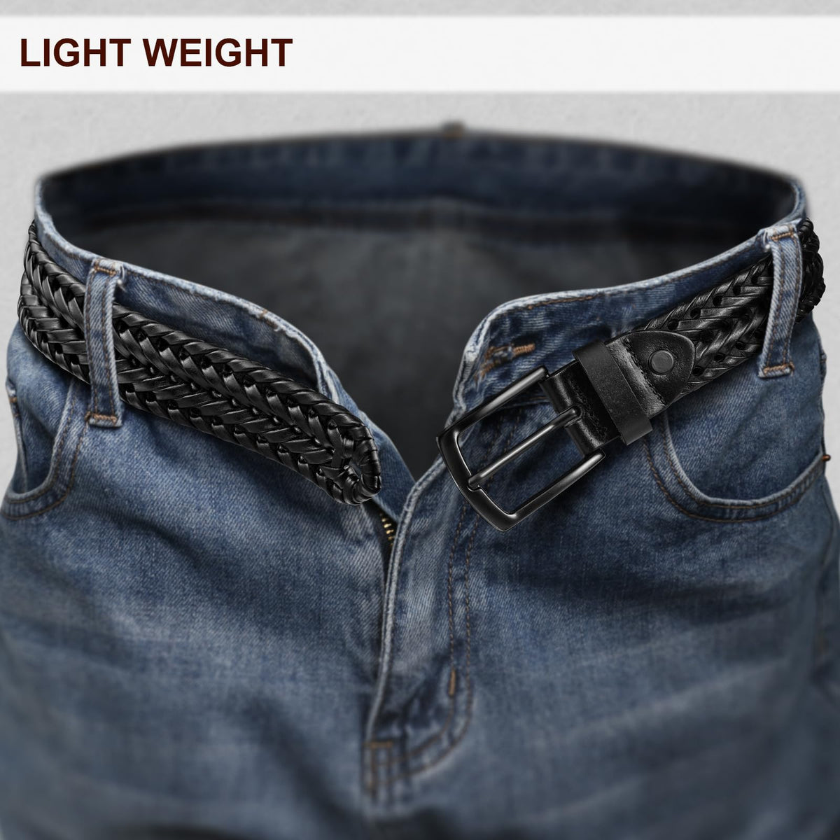 KEMISANT Men Belt, Braided Belt Comfortable For Men Casual Jean Golf 1 3/8"(Black,32"-36" Waist Adjustable)